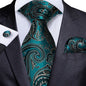 Black And Silver Paisley Floral Men's Ties Gray Blue Pink Wedding Accessories Neck Tie Set Handkerchief Cufflinks Gift For Men