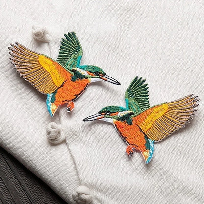 Phenix Birds Azure Blue Pink Gold Embroidered Appliques Iron-On Patches Pair