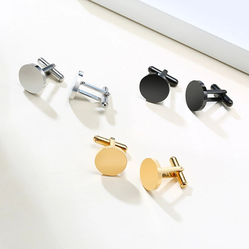 Vnox Customized Engrave Men's Cufflinks Geometric Stainless Steel Metal Cuff Links Personalized Gents Sleeve Nail Gift for Him