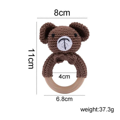 Baby Crochet Animal Rattle Wooden Toys for Children BPA Free Wood Rattle Baby Teether Stroller Game Educational Toy Newborn Gift