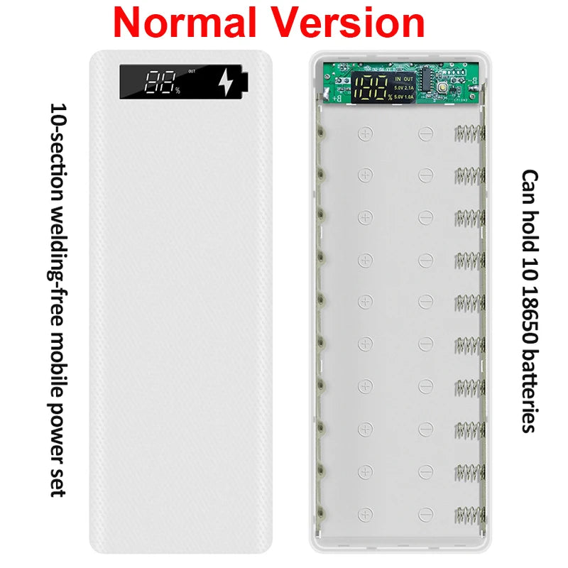 Welding Free 10*18650 Battery Storage Box 2 USB Power Bank Case 5/12V DIY Shell 18650 Battery Holder Case PD QC 3.0 Quick Charge