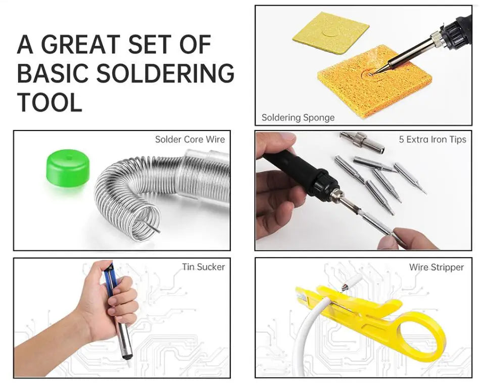 80W Soldering iron kit adjustable temperature LCD solder welding tools Ceramic heater soldering tips Tweezers soldering wire