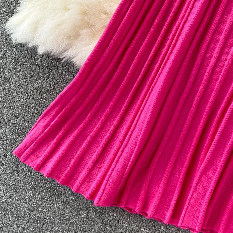 SINGREINY Women Pleated Knitted Dress Turtleneck Long Sleeve Elastic Slim Pencil Dress Autumn Winter Sexy Bodycon Sweater Dress