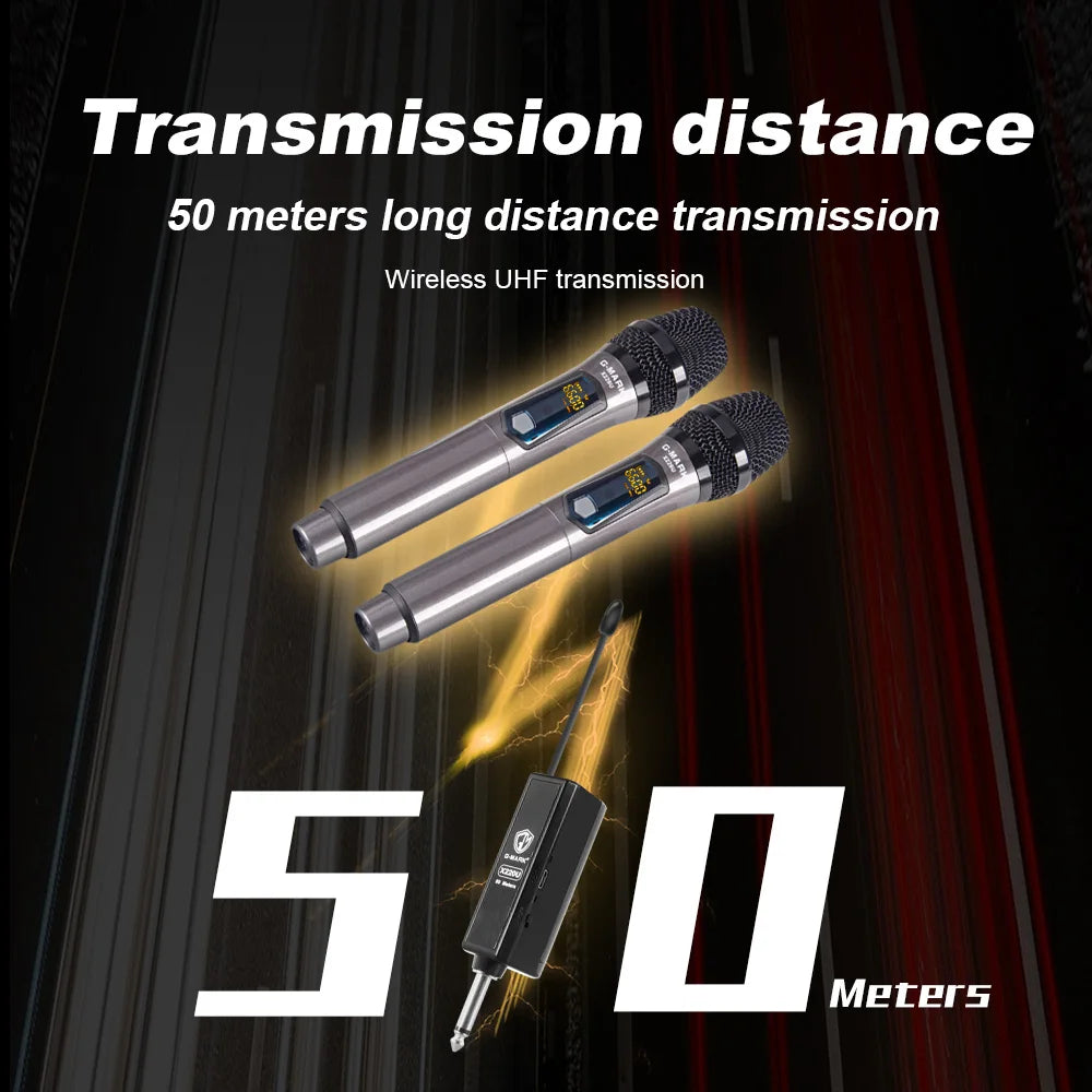 Wireless Microphone G-MARK X220U UHF Karaoke Mic With Rechargeable Lithium Battery Receiver Work 5 Hours For Speakers