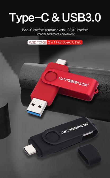 WANSENDA TYPE C USB 3.0 Pendrive Metalowy Pen Drive 512GB 256GB 128GB 64GB 32GB 16GB Pamięć USB 2 W 1 Szybkie Pendrive'y
