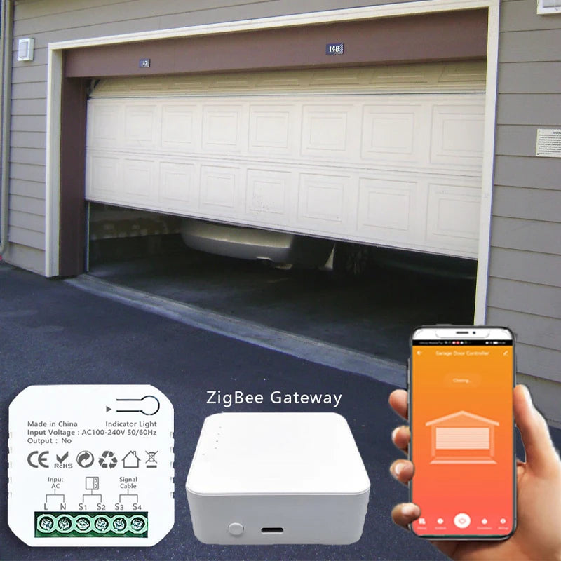 Smart Life ZigBee Garage Door Opener Controller App Remote Control Works with Tuya Alexa Google Home Zigbee2MQTT Gateway Needed
