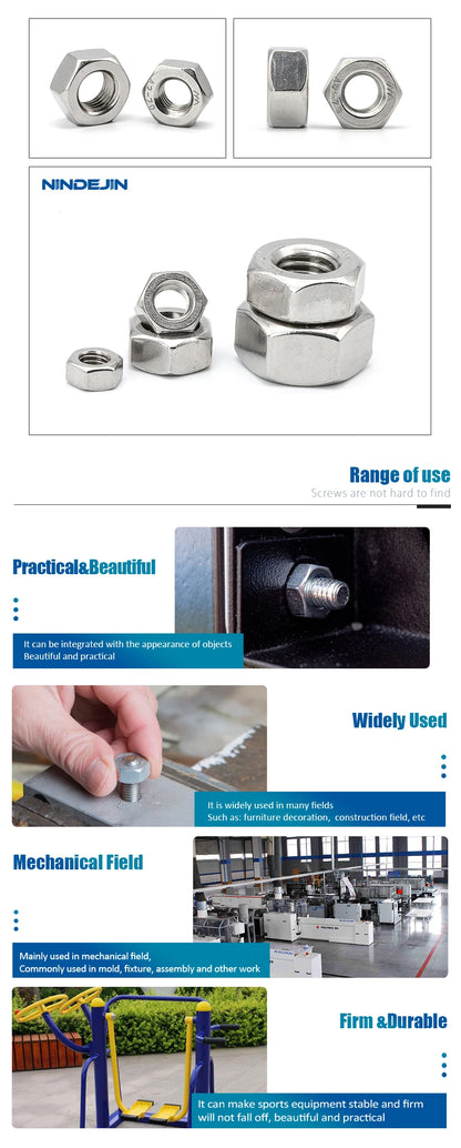 Hexagon Hex Nuts Metric DIN934 M2 M2.5 M3 M4 M5 M6 M8 M10 M12 M14 M16 M18 M20 M22 M24 Carbon Steel Stainless Steel Hex Nuts
