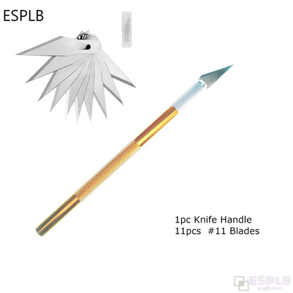 Engraving Non-Slip Metal Scalpel Knife Kit + 50/20/10/5pcs #11 Blades Cutter Craft Knives for Mobile Phone PCB Repair Hand Tools