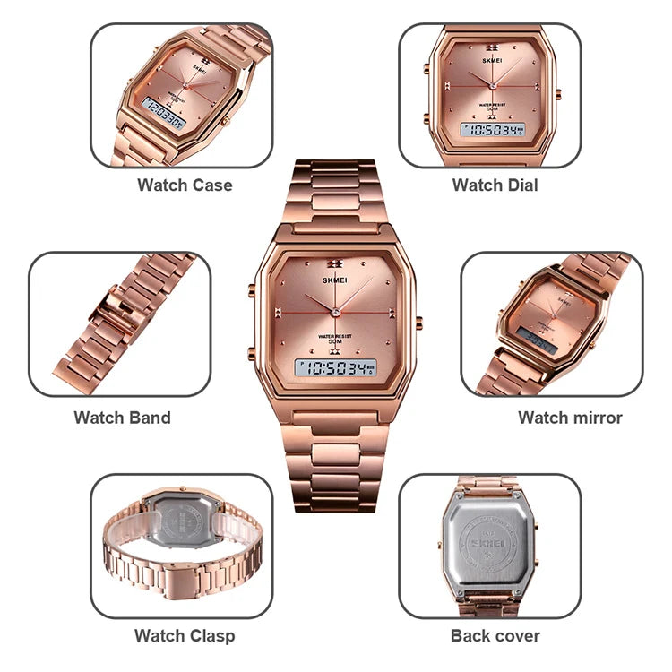 SKMEI Fashion Sport 3Time Chrono Digital Electronic Wristwatch For Men Women Double Display Waterproof Chrono Watch Reloj Hombre