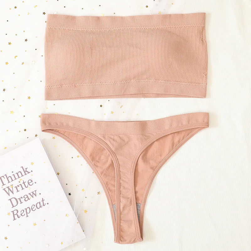 Women Strapless Bra And Panties Set Push Up Bra High Waist Thong  Seamless Underwear Sexy Tube Bra Female Sexy Lingerie Set