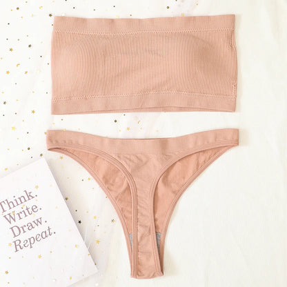 Women Strapless Bra And Panties Set Push Up Bra High Waist Thong  Seamless Underwear Sexy Tube Bra Female Sexy Lingerie Set