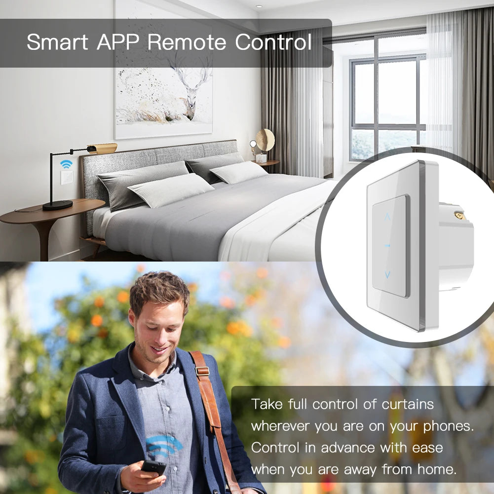 MOES Touch Design WiFi Smart Curtain Switch for Motorized Curtains and Roller Blinds work with Tuya Smart Life App Alexa Google