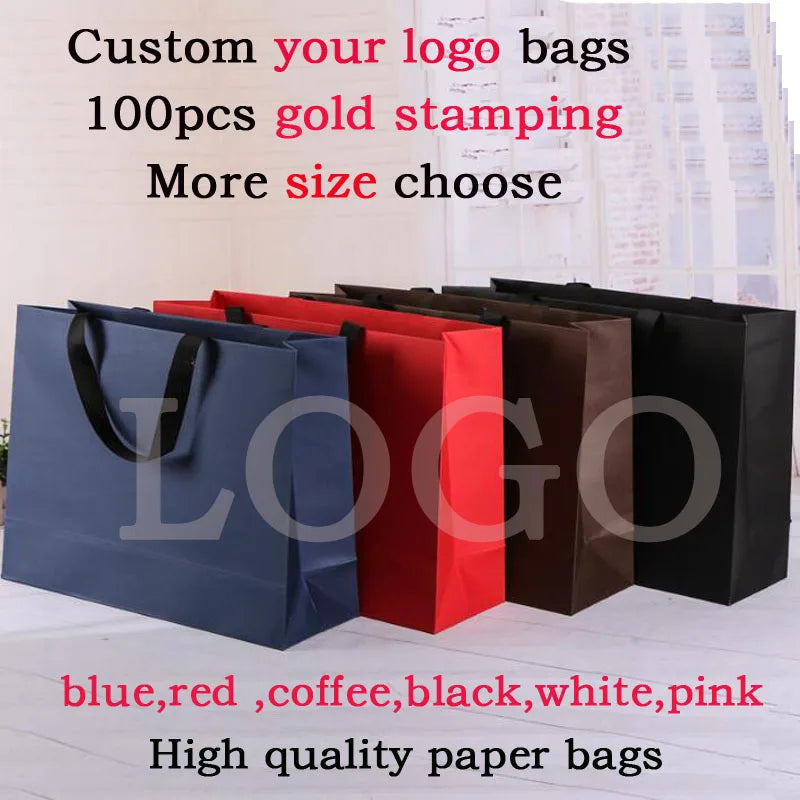 100pcs Custom LOGO Shopping Bags High Quality Thick Paper Tote Bags for Jewelry Bag