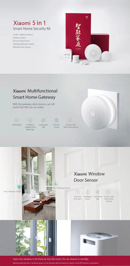 Original Xiaomi Smart Home Kit Gateway Door Window Sensor Human Body Sensor Wireless Switch Zigbee Socket Sets For Smart Home