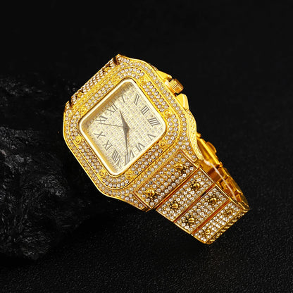 2024 Full Iced Out Watch Mens Cuban Link Chain Bracelet watch Bling Jewelry for Men Big Gold Chains Hip Hop Men Watch Set