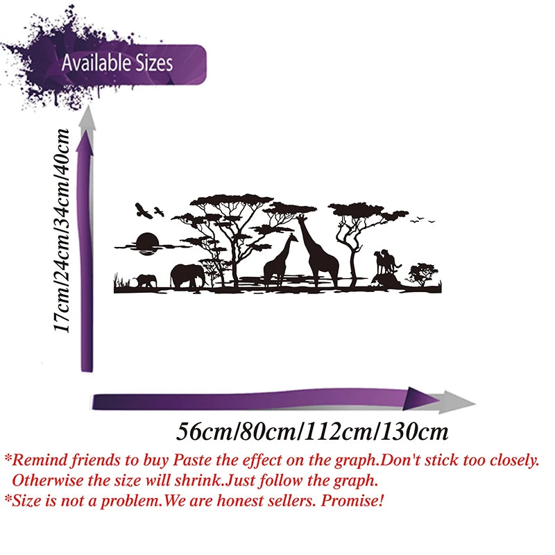 Large Africa Savannah Animals Tree Wall Sticker Living Room Bedroom Giraffe Bird Elephant Safari Jungle Wall Decal Kids Room