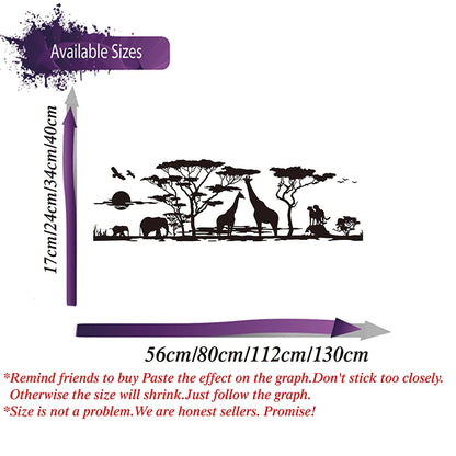 Large Africa Savannah Animals Tree Wall Sticker Living Room Bedroom Giraffe Bird Elephant Safari Jungle Wall Decal Kids Room
