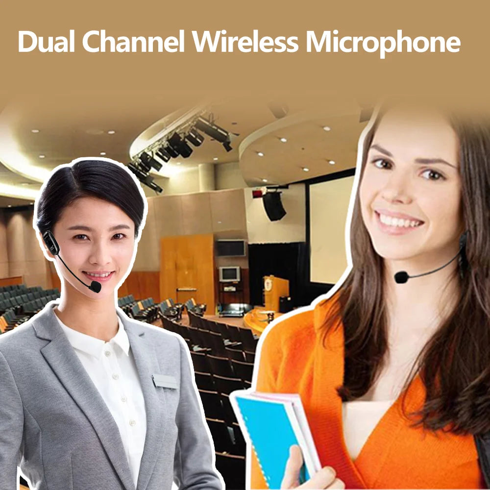 XIAOKOA Wireless Microphones Headset UHF Dual Wireless Mic 2 Wireless Mics & 1 Receiver Headset and Handheld 2 In 1 Rechargeable