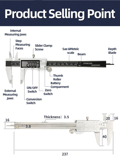 Metal Caliper Digital Pachometer Professional Vernier Caliber Measuring Tools Woodworking Thickness Gauge Depth Electronic Ruler