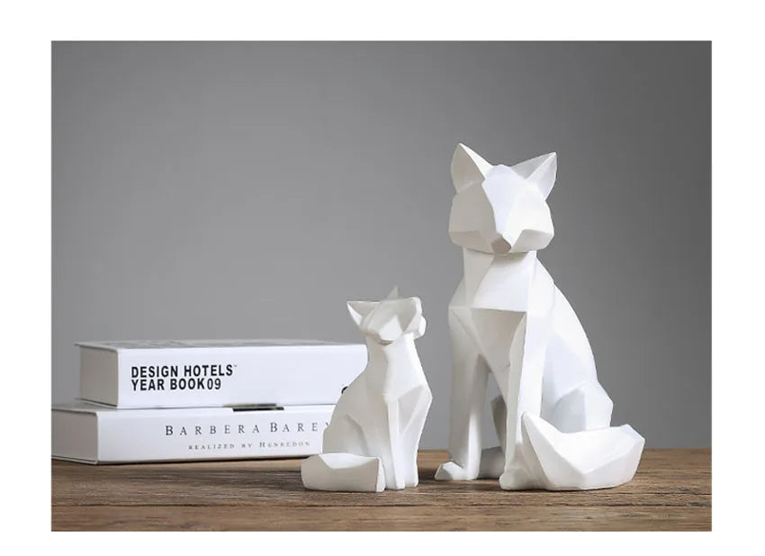 Geometric Fox Sculpture Animal Statues Simple White Abstract Ornaments Modern Home Decorations Interior Ornaments