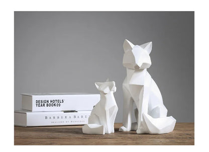 Geometric Fox Sculpture Animal Statues Simple White Abstract Ornaments Modern Home Decorations Interior Ornaments