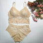 Women Lace Bra And Briefs Set Low Back Bra Crop Top Female Padded Bralette Transparent Solid Color Underwear Sexy Lingerie Set