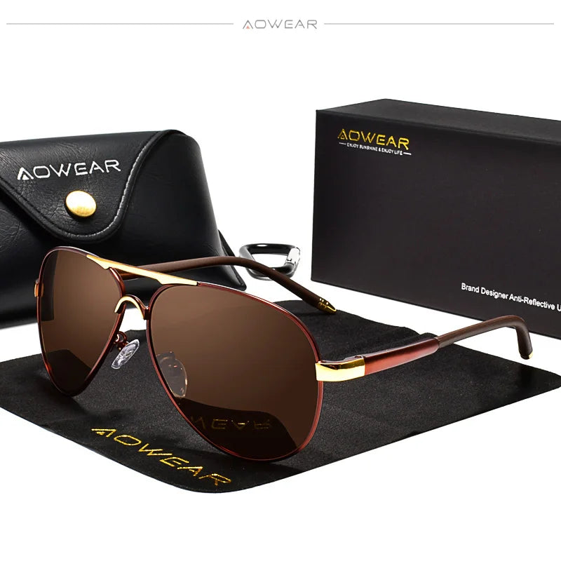 AOWEAR Aviation Polarized Sunglasses Men Driving Mirror Sun Glasses Male Brand Design Classic Pilot Eyewear Oculos Gafas De Sol