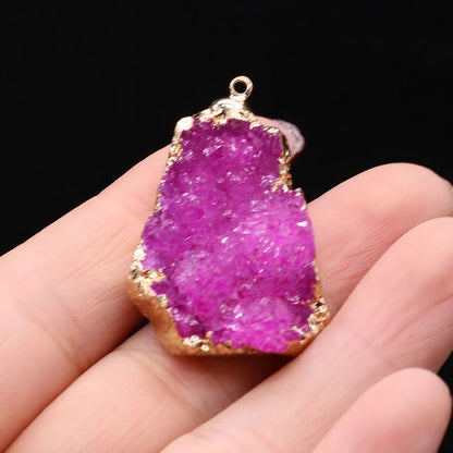Natural Druzy Stone Pendant Plating Gilded Natural Agates Pendant for Women Jewerly DIY Necklace Bracelet Accessories Making
