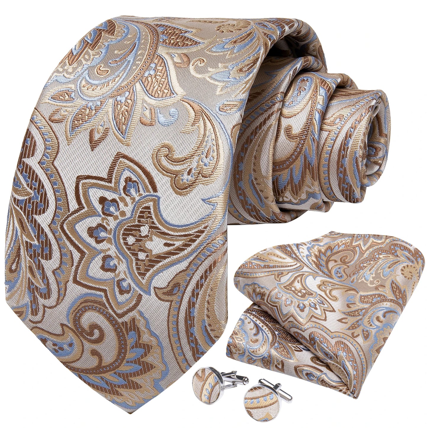 Black And Silver Paisley Floral Men's Ties Gray Blue Pink Wedding Accessories Neck Tie Set Handkerchief Cufflinks Gift For Men