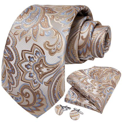 Black And Silver Paisley Floral Men's Ties Gray Blue Pink Wedding Accessories Neck Tie Set Handkerchief Cufflinks Gift For Men