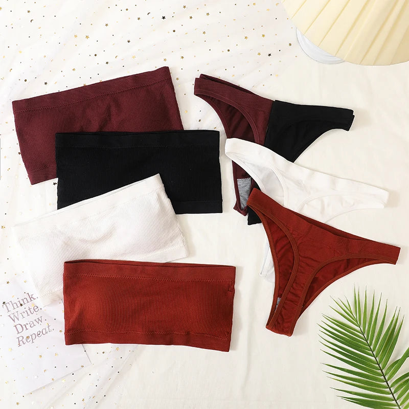 Women Strapless Bra And Panties Set Push Up Bra High Waist Thong  Seamless Underwear Sexy Tube Bra Female Sexy Lingerie Set