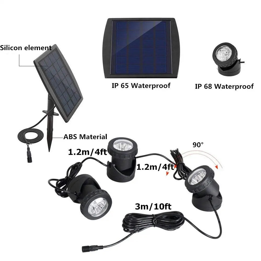 LED Solar Pond Spotlights IP68 Waterproof Outdoor Garden Landscape Fountain Lights for Lawn Lighting Decor