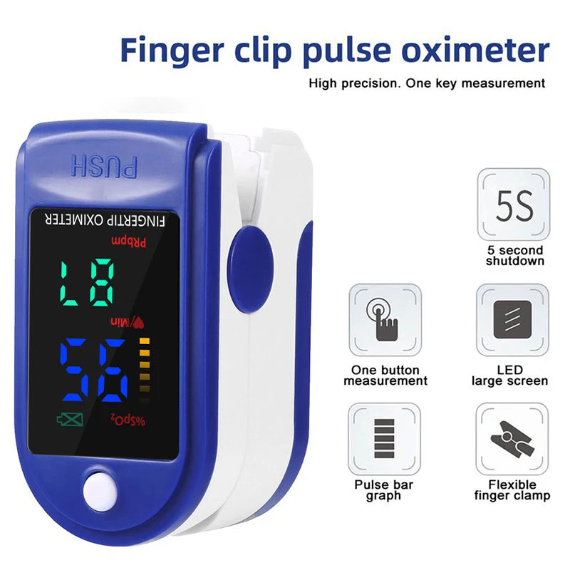 Finger Pulse Oximeter SpO2 Blood Oxygen Saturation Monitor with Rate Measurements Meter Medical Digital LED Heart Rate