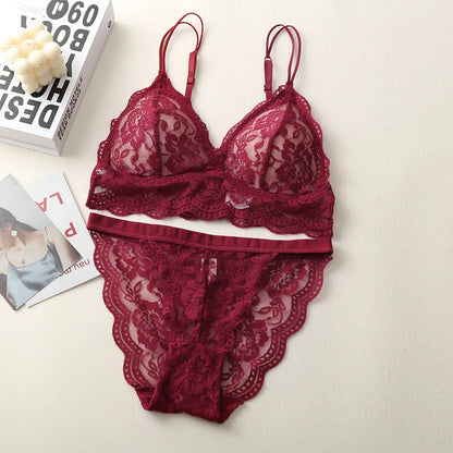 Lace Bra And Panties Set Women Push-Up Bralette Low-Rise Briefs Padded Lingerie Set Female Wireless Underwear Sexy Intimates