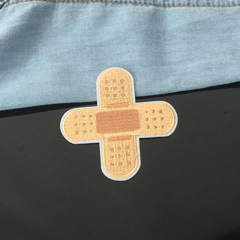 1 Piece Cross Bandage Embroidery Repair Patches Bag Jacket Jeans Cartoon Iron On Parch for Clothes Small Glue Sticker