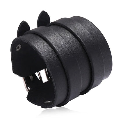 KOTik 2024 New Fashion Genuine Leather Wide Cuff Bangles Punk Vintage Three Layers Wide Black Brown Men Jewelry Bracelets
