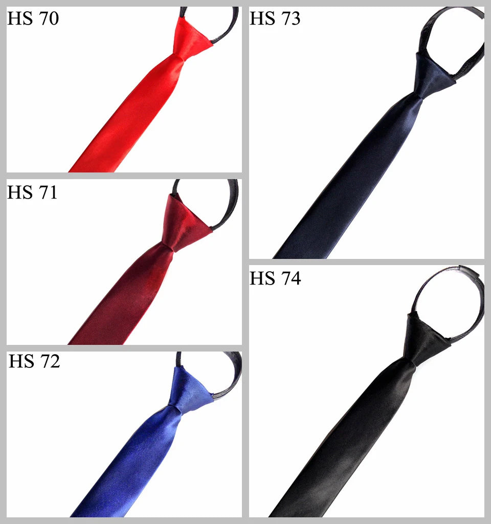 HUISHI Pre-tied Zipper Tie Neck Mens Skinny 5cm Zipper Neckties Red Black Blue Solid Color Slim Narrow Entertainment Party