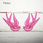 Phenix Birds Azure Blue Pink Gold Embroidered Appliques Iron-On Patches Pair