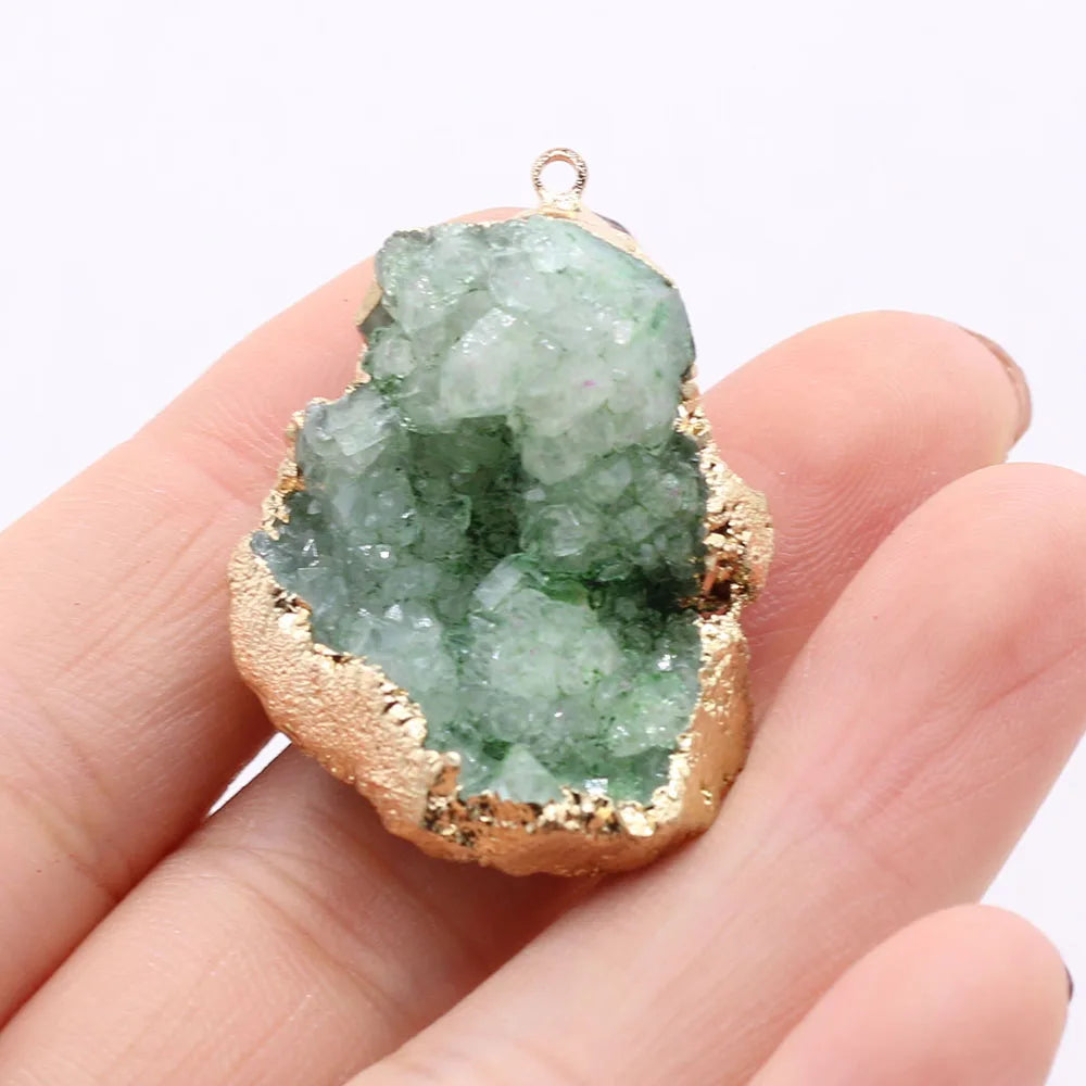 Natural Druzy Stone Pendant Plating Gilded Natural Agates Pendant for Women Jewerly DIY Necklace Bracelet Accessories Making