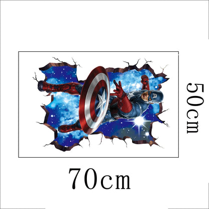 3D Avengers Captain America Cartoon Wall Stickers For Kids Room Super Heroes Decorations PVC Home Decor Wall Mural Art Posters