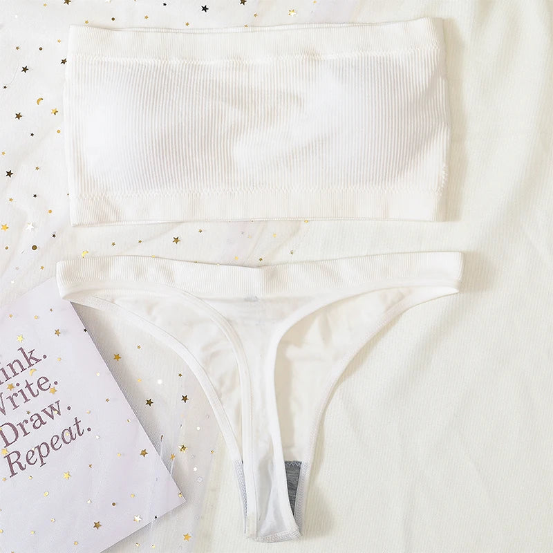 Women Strapless Bra And Panties Set Push Up Bra High Waist Thong  Seamless Underwear Sexy Tube Bra Female Sexy Lingerie Set