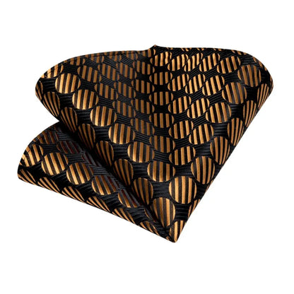 Fashion Men Tie Luxury Gold Black Dot Striped Paisley Silk Wedding Tie For Men DiBanGu Designer Hanky Cufflinks Gift Tie Set