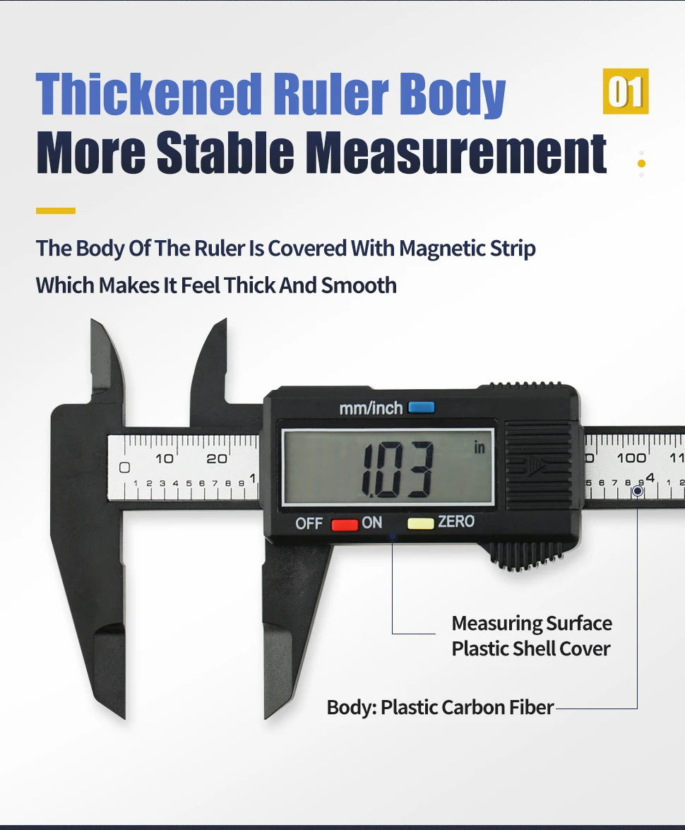 Electronic Pachometer Digital Caliper Vernier Calipers Micrometer Ruler Carbon Fibre Plastic Gauge Measuring Tools Instrument