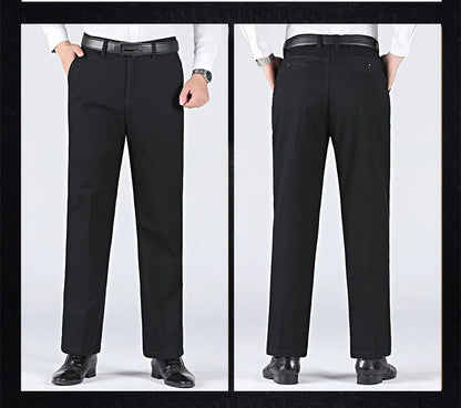 New Arrival 100% Cotton Summer Autumn Men's Casual Pants Fashion Solid Black Beige Gentle Thicken Trousers Brand Smart Suit Pant