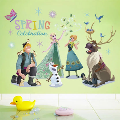 Cartoon diy frozen princess Elsa Anna wall stickers girl Children room background decoration removable kids bedroom poster decal