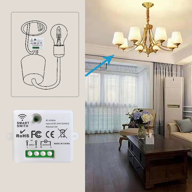 Wireless Smart Switch Light 433Mhz RF 86 Wall Panel Switch with Remote Control Mini Relay Receiver 220V Home Led Light Lamp Fan