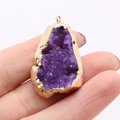 Natural Druzy Stone Pendant Plating Gilded Natural Agates Pendant for Women Jewerly DIY Necklace Bracelet Accessories Making