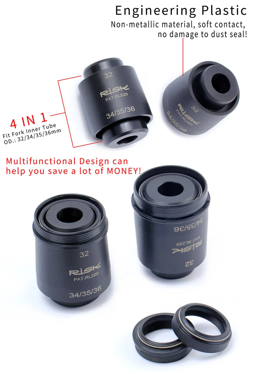RISK Mountain Bike Suspension Front Fork Dust Seal Oil Sponge Ring 32 34 mm 35mm 36mm MTB Bicycle Fork Inner Tube Dust Seal Tool