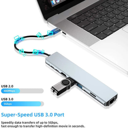 USB C Hub 8 In 1 Type C 3.1 To 4K HDMI Adapter with RJ45 SD/TF Card Reader PD Fast Charge for MacBook Notebook Laptop Computer