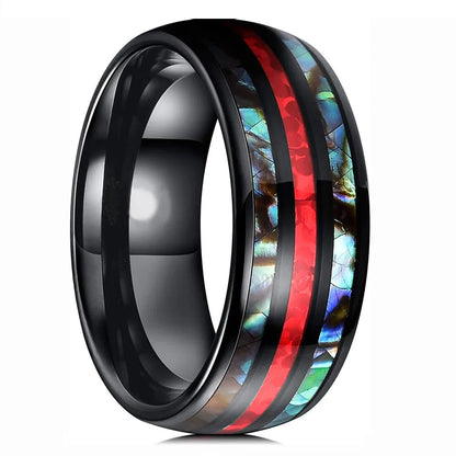 Fashion 8mm Rose Gold Color Stainless Steel Guitar String Rings for Men Koa Wood Inlay Ring Whiskey Barrel Mens Wedding Band